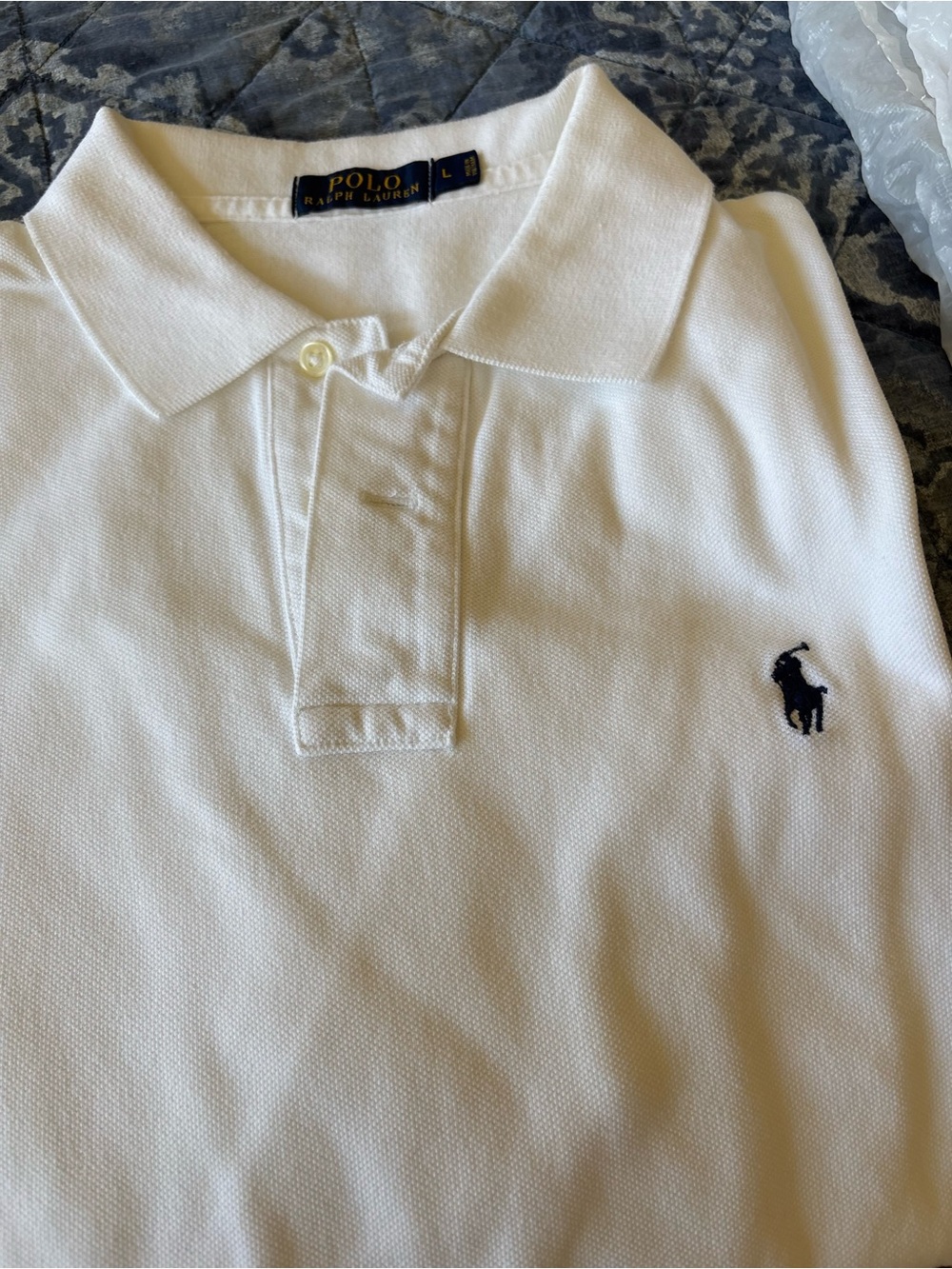 FULL SLEEVE POLO RALPH LAUREN MEN’S White/ Dark Blue Polo Logo Shirt size L